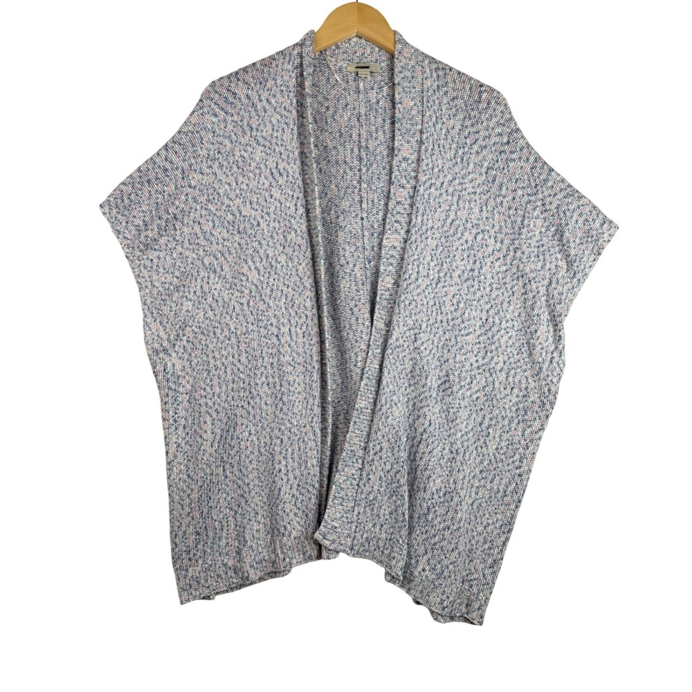 Loft Knitted Textured Open Front Poncho Cardigan size Medium/Large Gray/Pink